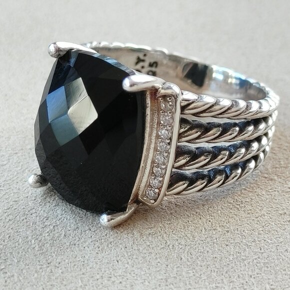 David Yurman Wheaton 925 Sterling Silver Ring Black Onyx & Diamond size 9 - Picture 2 of 11